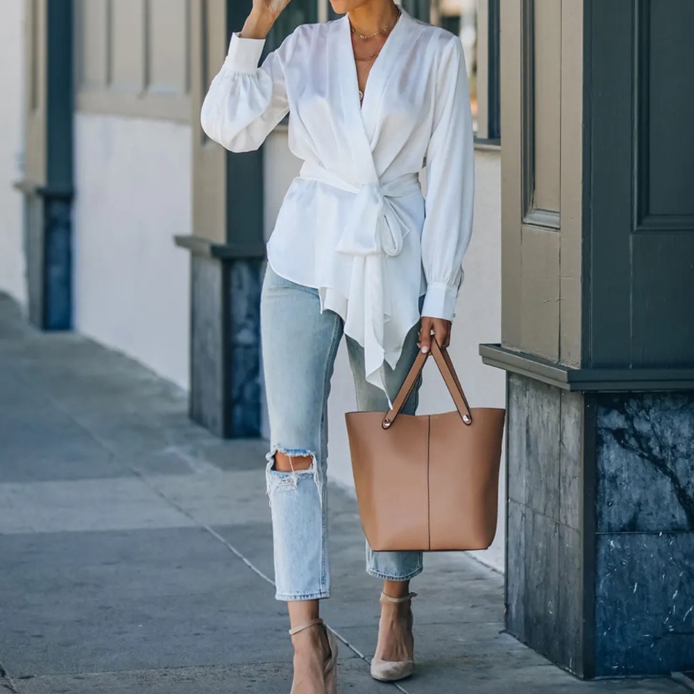 VICI Motivation Satin Drape Wrap Blouse